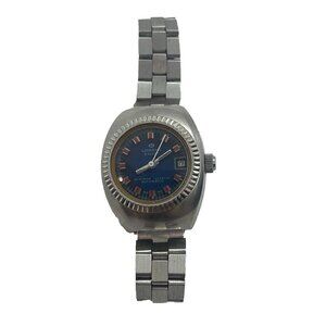 Lorenz Edox Watch 21 Jewel Incabloc Automatic Blue Face Date All Stainless Steel